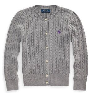 Polo Ralph Lauren Toddler Mini Cable-Knit Cotton Cardigan, Heather Gray, 2T